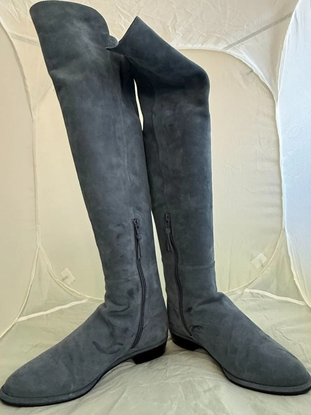 Stuart Weitzman Gray Suede Over-the-Knee Boots Size 7 | Low Heel | Made in Spain